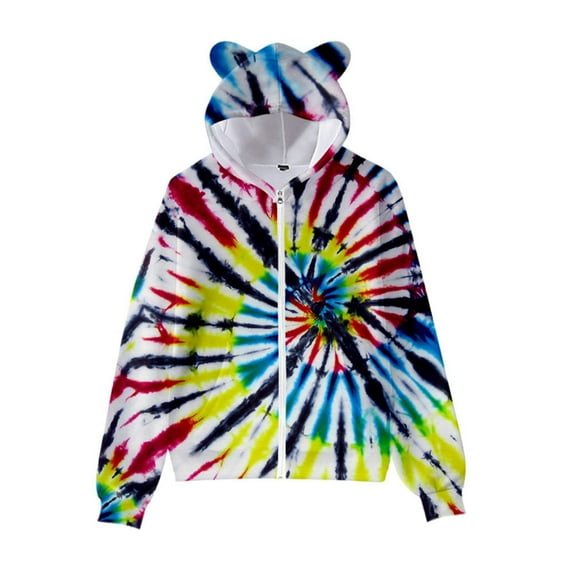 Icvfdpl Toddler Boys Girls New Zipper Hoodie Sweatshirt Spring Autumn Tie Dye 3D Printed Cat Ears For Children With Cat Ears Pullover Streetwear Red 6-7 Years