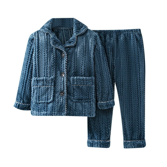 Icvfdpl Toddler Boys Girls Outfits Set Child Fleece Pajama Button Down Long Sleeve Shirt Long Pants Solid Loungewear 2 Pack Outwear