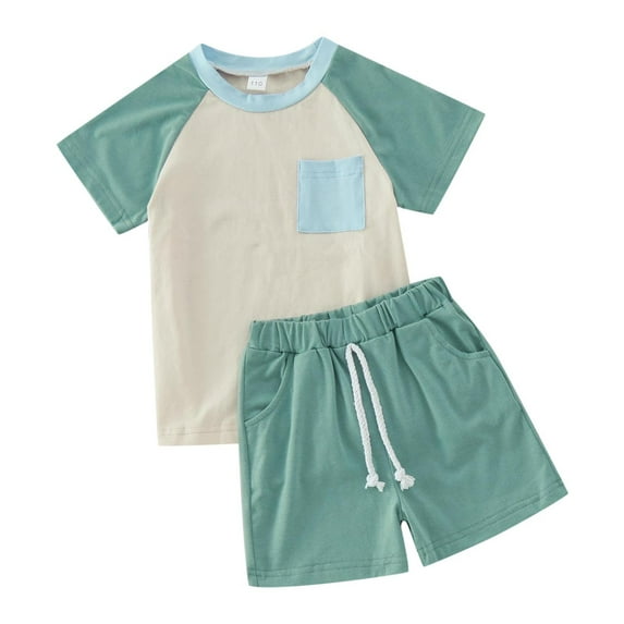 Icvfdpl Toddler Boys Girls Short Sleeve Patchwork T Shirt Pullover Tops Shorts Outfits Cute Baby Streetwear