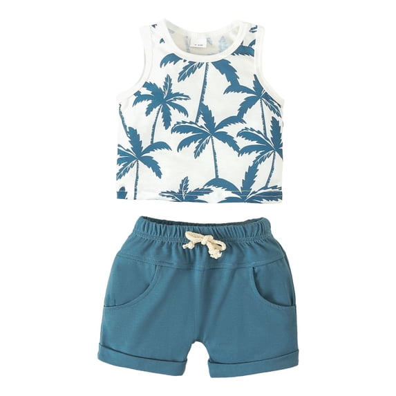 Icvfdpl Toddler Boys Girls Sleeveless Floral Prints T Shirt Pullover Tops Shorts Outfits Cute Baby Beachwear