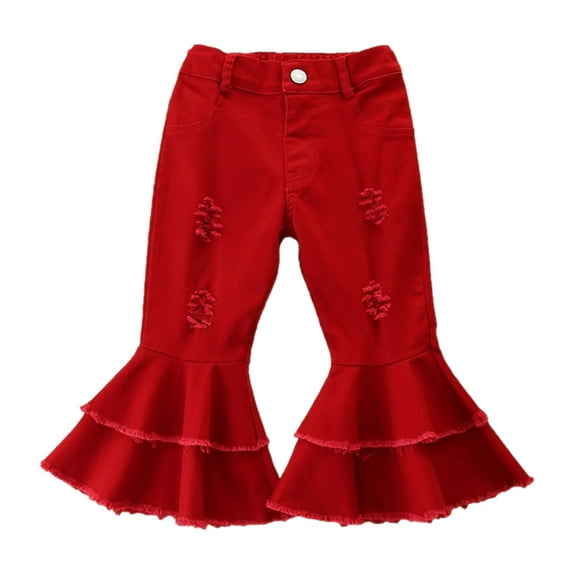 Icvfdpl Toddler Girls Boys Unisex Pants Kids Children Flare Denim Ruffles Tassel Clothes Jeans Trousers Cute Baby Daily Wear