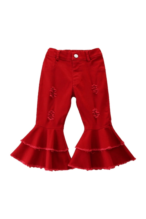 Toddler Girls Boys Unisex Pants Kids Children Flare Denim Ruffles Tassel Clothes Jeans Trousers Cute Baby Daily Wear