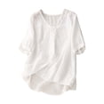 thumbnail image 1 of Icvfdpl Vintage Cotton Linen Blouse For Women Summer Thin V Neck Short Sleeve T Shirt Casual Loose Pullover Top, 1 of 6