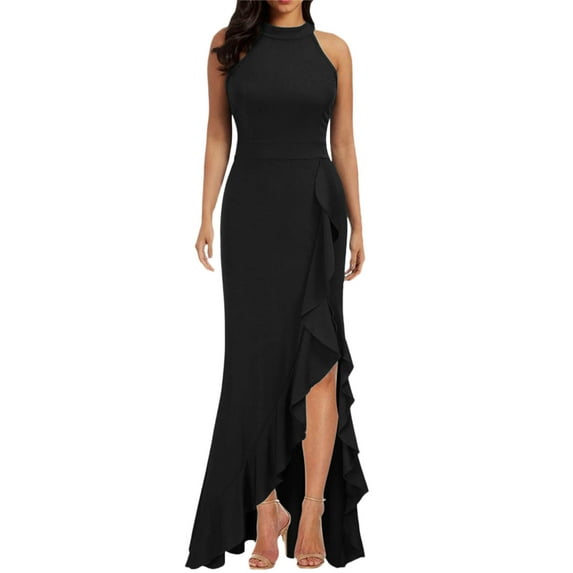 Icvfdpl Wedding Guest Dresses For Women Split Sleeveless Slim Fit Ruffle Long Party Dress