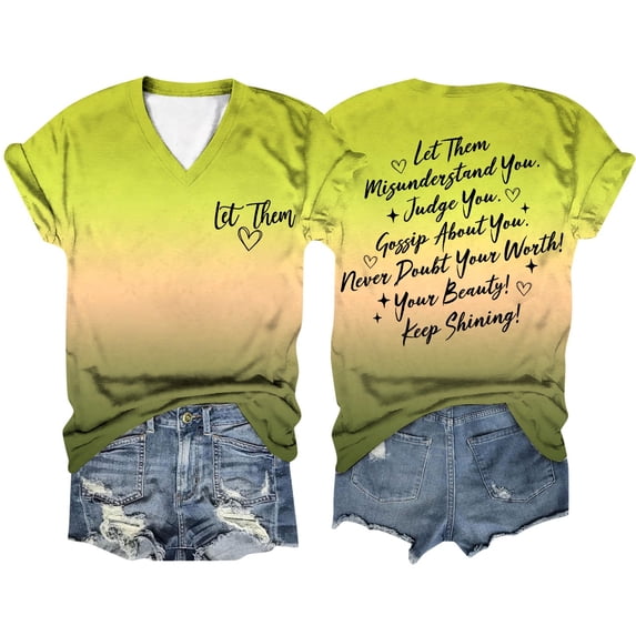 Icvfdpl Women Casual Let Them Misunderstand You Letter Printed Short Sleeve Straight Shoulder Round Neck T Shirt Stylish Female Streetwear