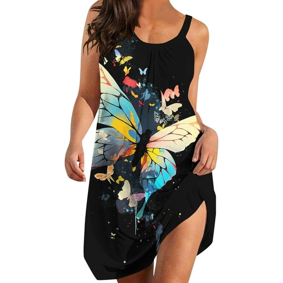 Icvfdpl Women'S Casual Dresses Halter Butterfly Print Fashion Leisure Sundress Stylish Woman Daily Wear