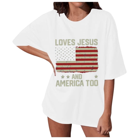 Icvfdpl Women'S Fashion Casual America July 89Th Anniversary Flag Printed Round Neck Short Sleeve Loose Top T Shirt Trendy Female Outwear
