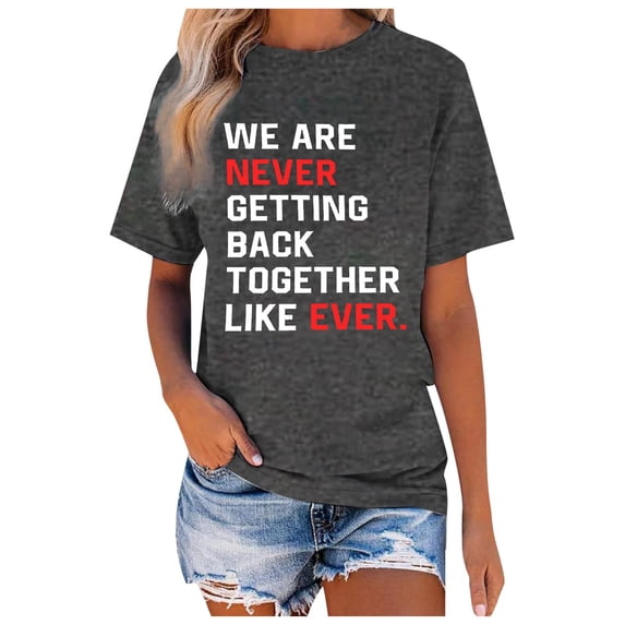 Icvfdpl Women'S Letter Print Short Sleeve Casual Round Neck T Shirt Stylish Female Daily Wear