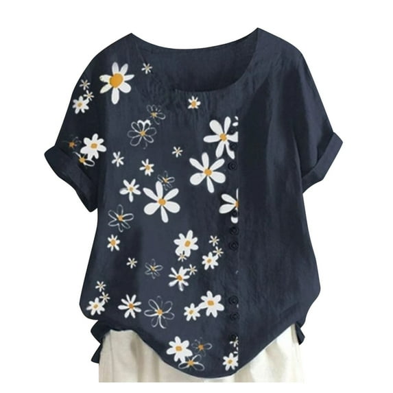 Icvfdpl Women'S Linen Short Sleeve T Shirts Dress Elegant White Long Blouse Shirt Non Black Retro Tunics Blouse Top