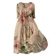 thumbnail image 1 of Icvfdpl Women'S Summer Casual Dresses 2024 3D Temperament 3/4 Sleeve Skirt Gorgeous Floral Mid Length Flip Shirt Hawaiian Island Style Ladies Dress, 1 of 1