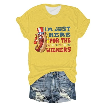 Icvfdpl Women'S T Shirts Breathable Fast Dry Just Here For The Independence Day Printed Short Sleeve Crew Neck Tee Shirt Top Suitable For Daily Wear In Most Occasions
