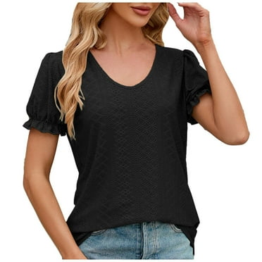 Icvfdpl Women'S T Shirts Breathable Fast Dry Summer Solid Color V Neck Loose Short Sleeve Hollow Out Casual Tee Shirt Top Suitable For Daily Wear In Most Occasions