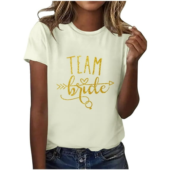 Icvfdpl Women'S T Shirts Breathable Stretchable Wedding Party Team Tops Unisex Bride Groom Short Sleeve Tee Shirt With Letter Prints Suitable For Daily Wear In Most Occasions