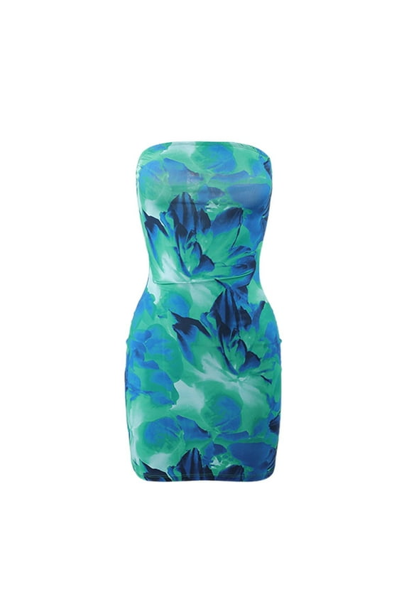 Women's Formal Dresses Floral Print Strapless Bodycon Mini Sexy Slim Fit Clubwear Outfit Wedding Guest Dress