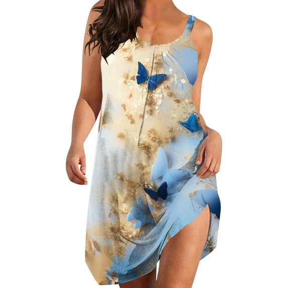 Icvfdpl Womens Casual Dresses Halter Butterfly Print Fashion Leisure Sundress Stylish Woman Daily Wear