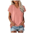 thumbnail image 1 of Icvfdpl Womens Summer Tops Casual T Shirts Cap Sleeve Top V Neck Solid Color Tshirt Loose Fit Blouse Stylish Female Daily Wear, 1 of 7