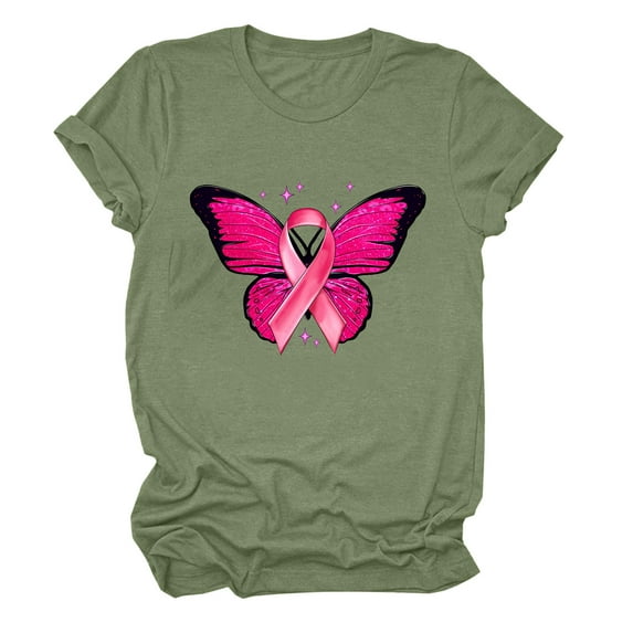 Icvfdpl Womens Summer Tops Casual T Shirts Fashion Short Sleeve Round Neck Tee Shirt Cancer Printing Loose Top Breathable Woman Sportswear