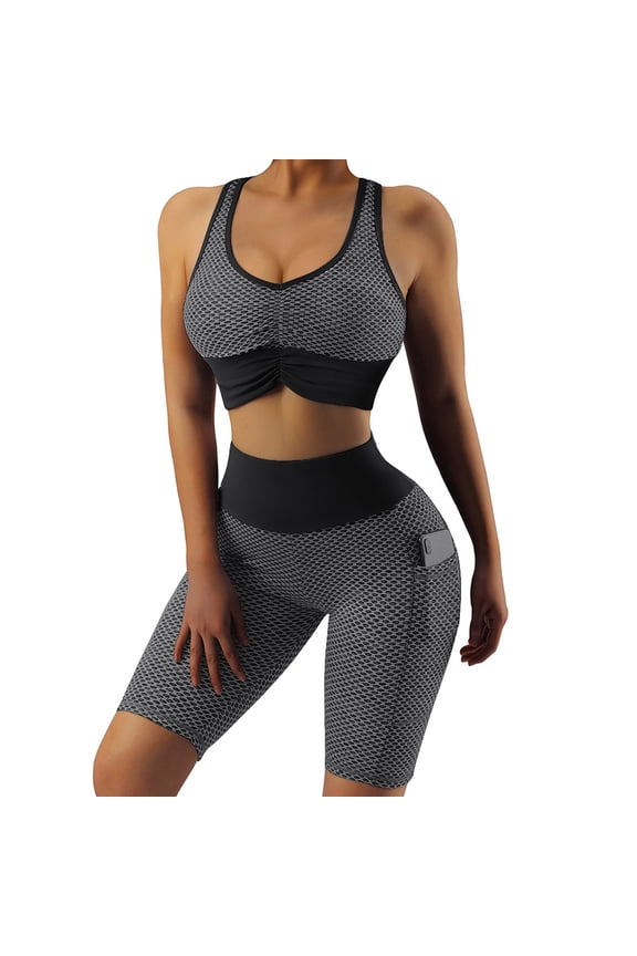 Yoga Sets For Women Outfits For 2 Piece Set Seamless Short Sleeve Crop Top Workout Leggings Sportwear Woman Tracksuit Black M
