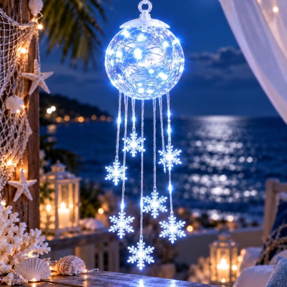 Winter Magic Snowflake Cascade, LED Hanging Christmas Ornament Sparkling String Light Decoration, Operated Indoor Outdoor, Holiday Party Home Decor, for Window Porch Tree(1PC)