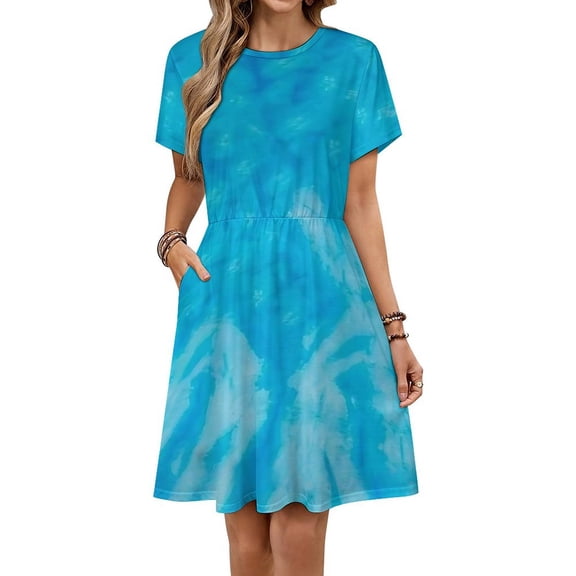 Icy Blue Icy Background Blueish Icy Short Sleeve Dress Women Summer Evening Dresses Ladies Sundress