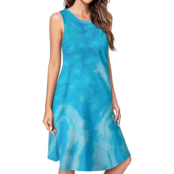 Icy Blue Icy Background Blueish Icy Spring Summer Dresses for Women Fashion T-shirt Dress Casual Sleeveless Loose Sundress with Pockets