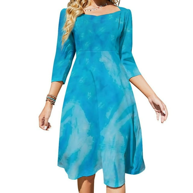 Icy Blue Icy Background Blueish Icy Sweetheart Knot Flared Dress Fashion Design Large Size Loose Dress Spring Summer Women Dress