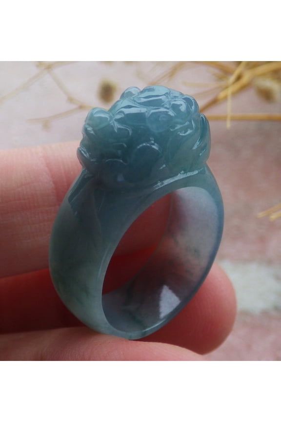 Icy Blue Water Green Natural A JADE Jadeite Dragon Pi Xiu RING USA. 7.75 RING 689402 TN