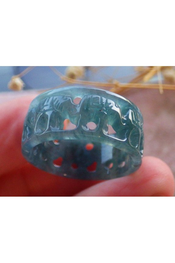 Icy Blue Water Green Natural A JADE Jadeite Elephant RING USA. 10.5 RING 688860 TN