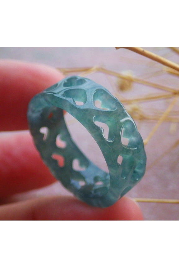 Icy Blue Water Green Natural A JADE Jadeite Heart RING USA. 10.25 RING 690916 TN