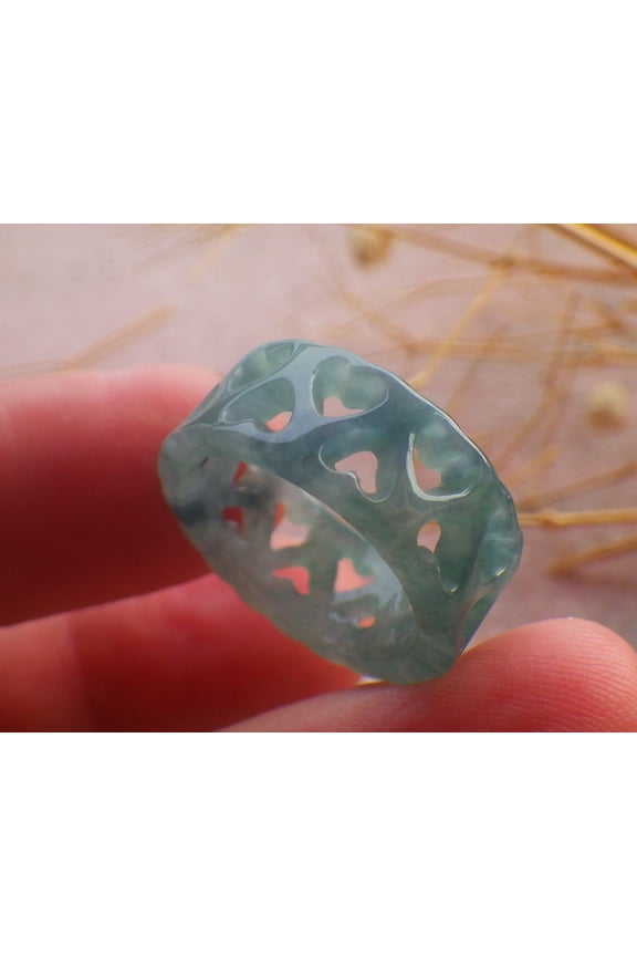 Icy Blue Water Green Natural A JADE Jadeite Heart RING USA. 4.5 RING 690950 TN