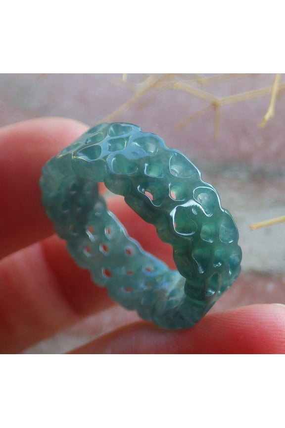 Icy Blue Water Green Natural A JADE Jadeite Heart RING USA. 9.5 RING 690309 TN