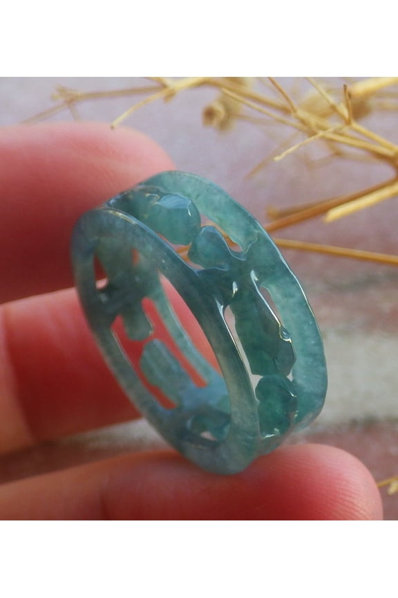 Icy Blue Water Green Natural A JADE Jadeite Jesus Cross RING USA. 9 RING 689661 TN