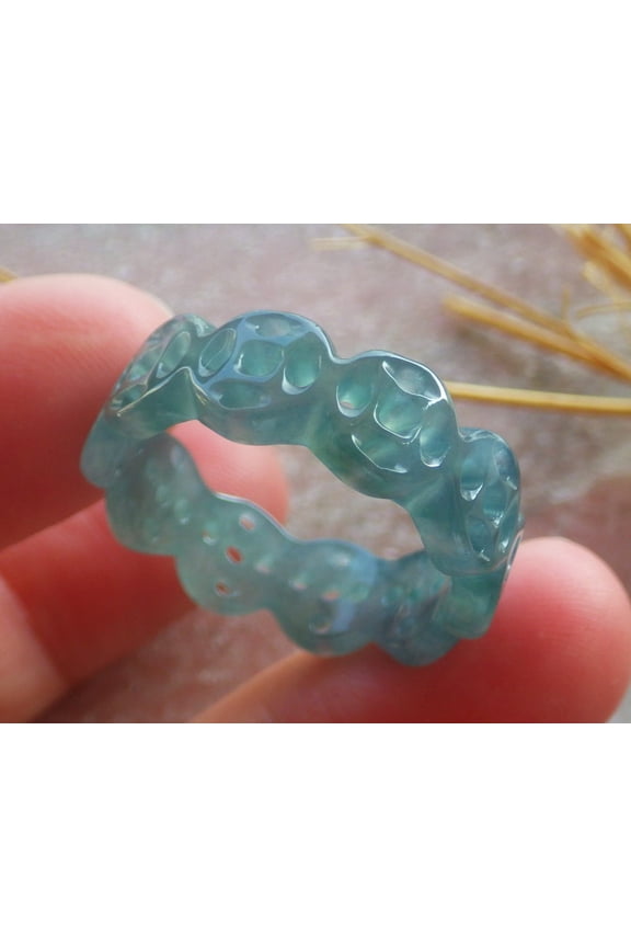 Icy Blue Water Green Natural A JADE Jadeite Money Coin RING USA. 10.25 RING 691258 TN