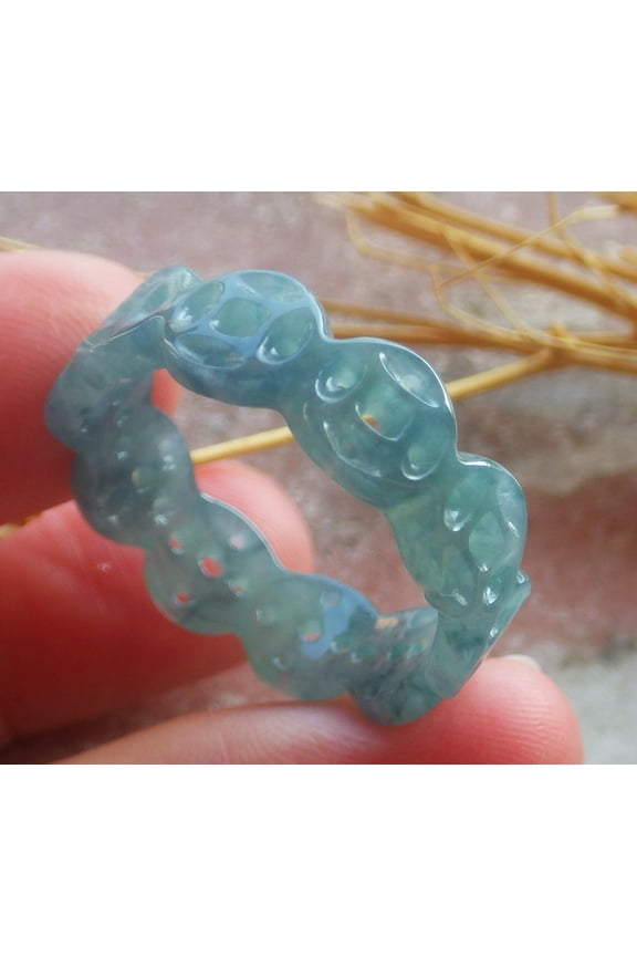 Icy Blue Water Green Natural A JADE Jadeite Money Coin RING USA. 12 RING 691268 TN