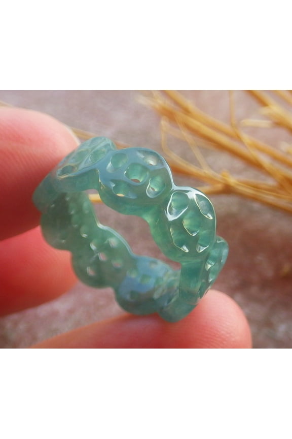 Icy Blue Water Green Natural A JADE Jadeite Money Coin RING USA. 5.5 RING 691800 TN