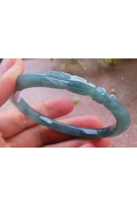 Icy Blue Water Green Natural A JADE Jadeite Snake Flower Bangle Bracelet 58 mm 692567 TN