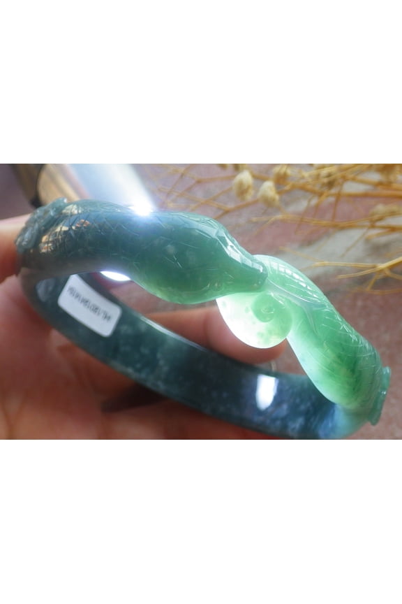 Icy Blue Water Green Natural A JADE Jadeite Snake Flower Bangle Bracelet 64 mm 688917 TN