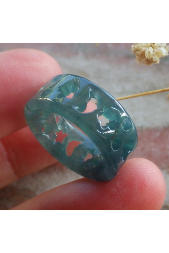 Icy Blue Water Green Natural A JADE Jadeite Star Moon RING USA. 4.5 RING 690300 TN