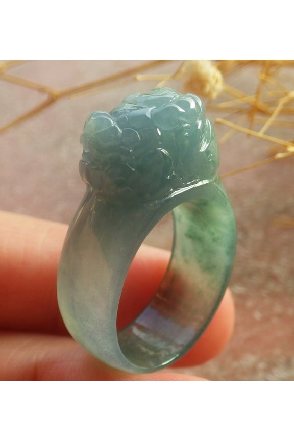 Icy Blue Water Natural A JADE Jadeite Dragon Pi Xiu RING USA. 7.75 RING 689146 TN