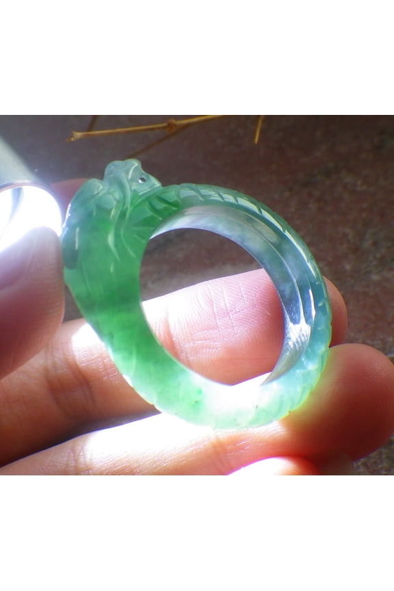 Icy Blue Water Natural A JADE Jadeite Dragon RING USA. 12.5 RING 688260 TN