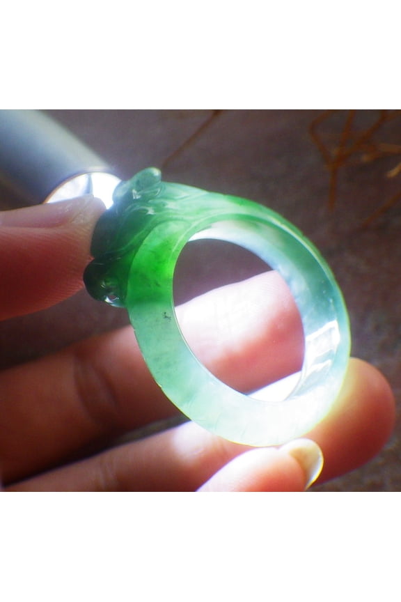 Icy Blue Water Natural A JADE Jadeite Dragon RING USA. 12.5 RING 688281 TN