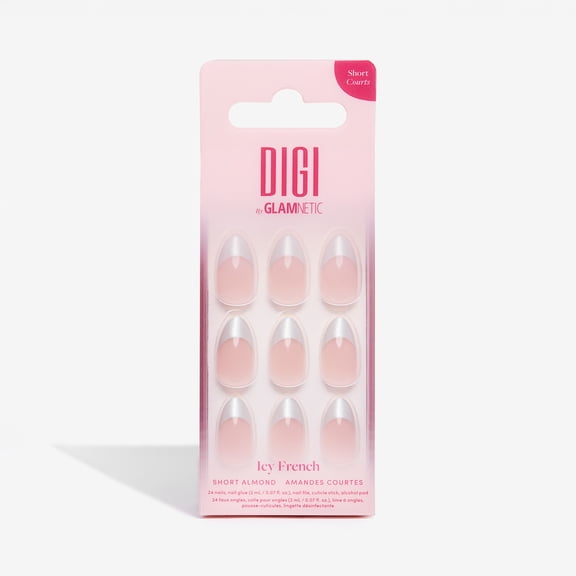 DIGI by Glamnetic Short Almond Artificial Press-on Nails, Icy French, 24 Pieces