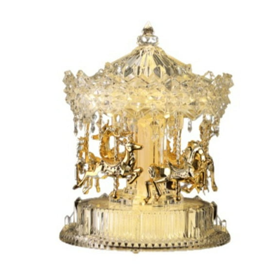 Icy Giftware Rotating Carousel Horses Christmas Decoration - 10" - Clear and Gold