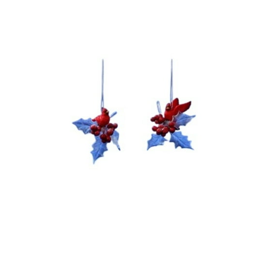 Icy Crystal Cardinal Holly Leaves Christmas Ornaments - 3" - Pack of 4