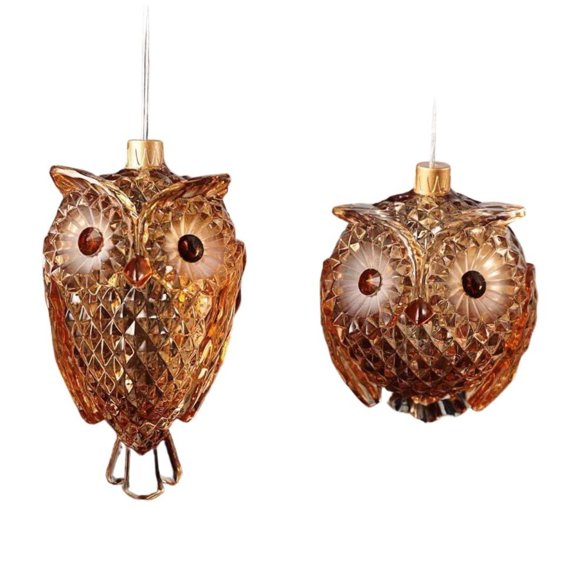 Icy Giftware LED Lighted Diamond Cut Owl Christmas Ornament - 4.5" - Amber - 8ct