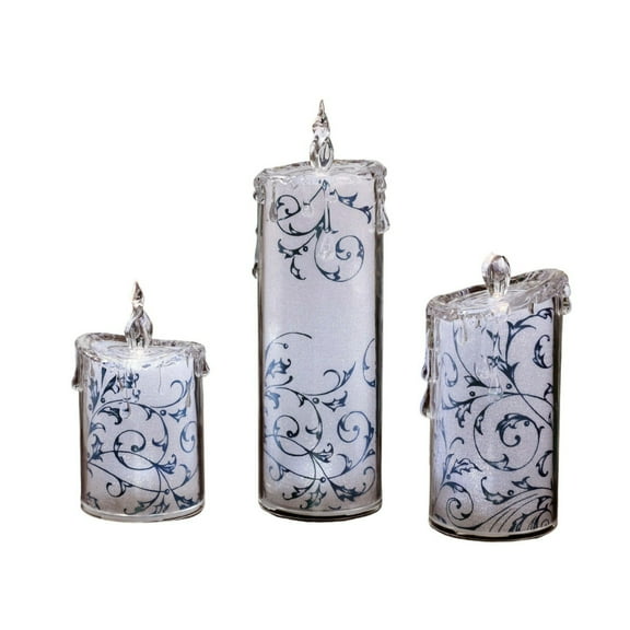 Icy Giftware LED Lighted Glitter Swirly Leaves Candles - 9.5" - Blue and White - Set of 6
