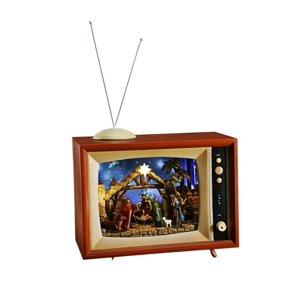 Icy Giftware LED Cascading Snow Screen Nativity in Retro Christmas TV Decoration - 15.5" - Set of 2