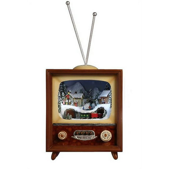Icy Giftware Set of 2 Brown and White LED Lighted Musical Christmas TV Box Figurines - 10"