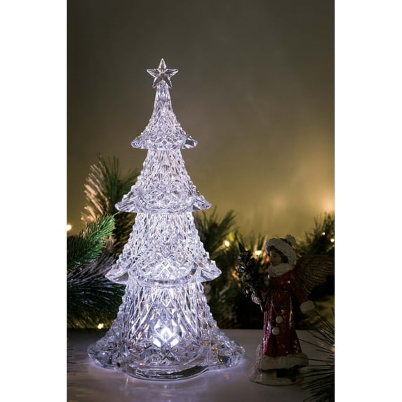 Set of 2 Clear Diamond Cut Christmas Tree Tabletop Decor 15.5"