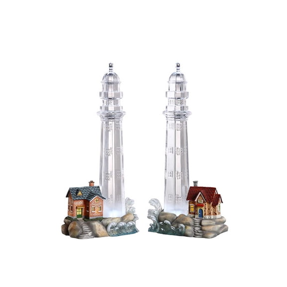 Icy Giftware Set of 2 Clear and Brown Decorative LED Lighted Icy Lighthouse Figurines 10"